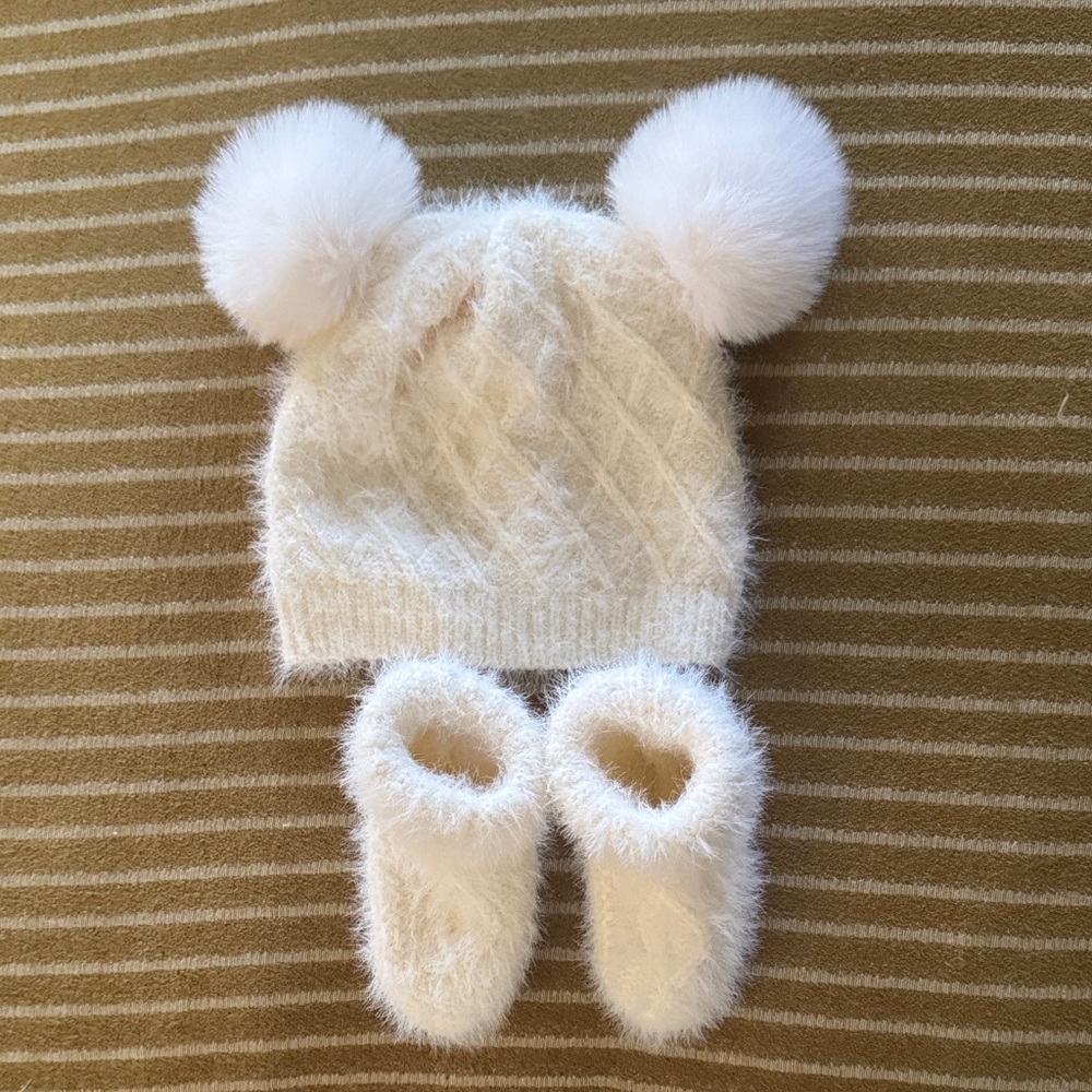 Cozy Baby Pom-Pom Hat and Booties Set